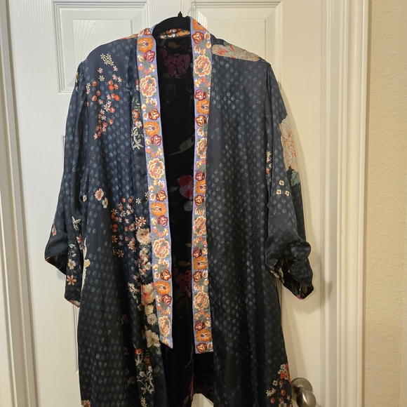 Johnny Was Black Velvet Floral Kimono with Orange Embroidered Trim - Picture 12 of 13